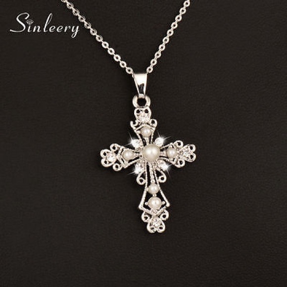 Women’s cross holy religious necklace pearl - Picture 2 of 7